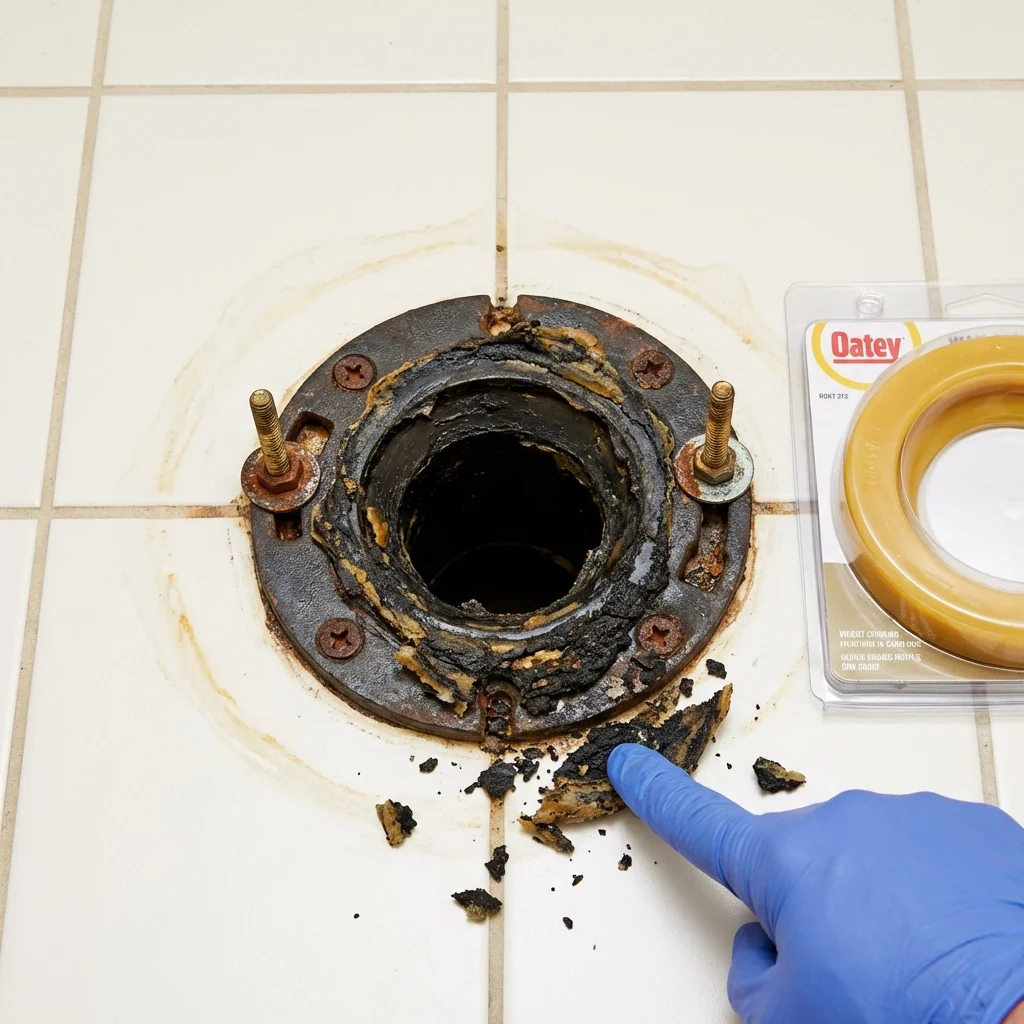 Failed wax ring showing water seepage at the base of a toilet in a Altamont, NY home